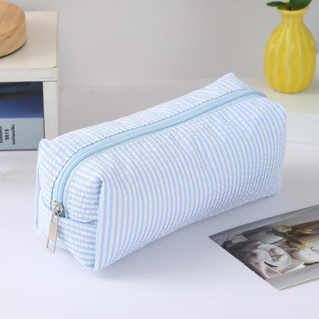 Cute Striped Canvas Pencil Case, Small Travel Pouch with Zipper, Large Capacity Portable Stationery Bag for School Office Girls