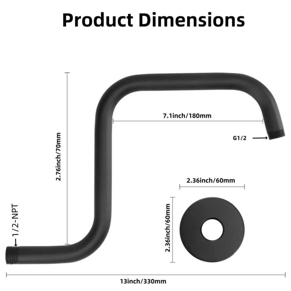 Matte Black Shower Head Extension Arm 4 Inch High Rise Marine Grade Stainless Steel Riser Compatible with Standard Shower Pipes