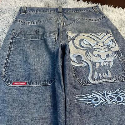 E-commerce JNCO Jeans Amples Imprimés Homme Harajuku Hip Hop 2K Décontractés Jambe Large Jeans Vente en Gros