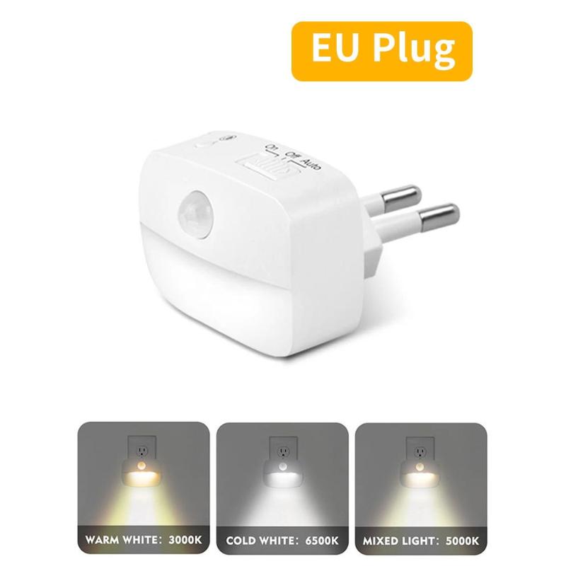 LED Motion Sensor Night Light Plug In EU US Plug Soft Warm Wall Lamp for Baby Kids Room Stairs