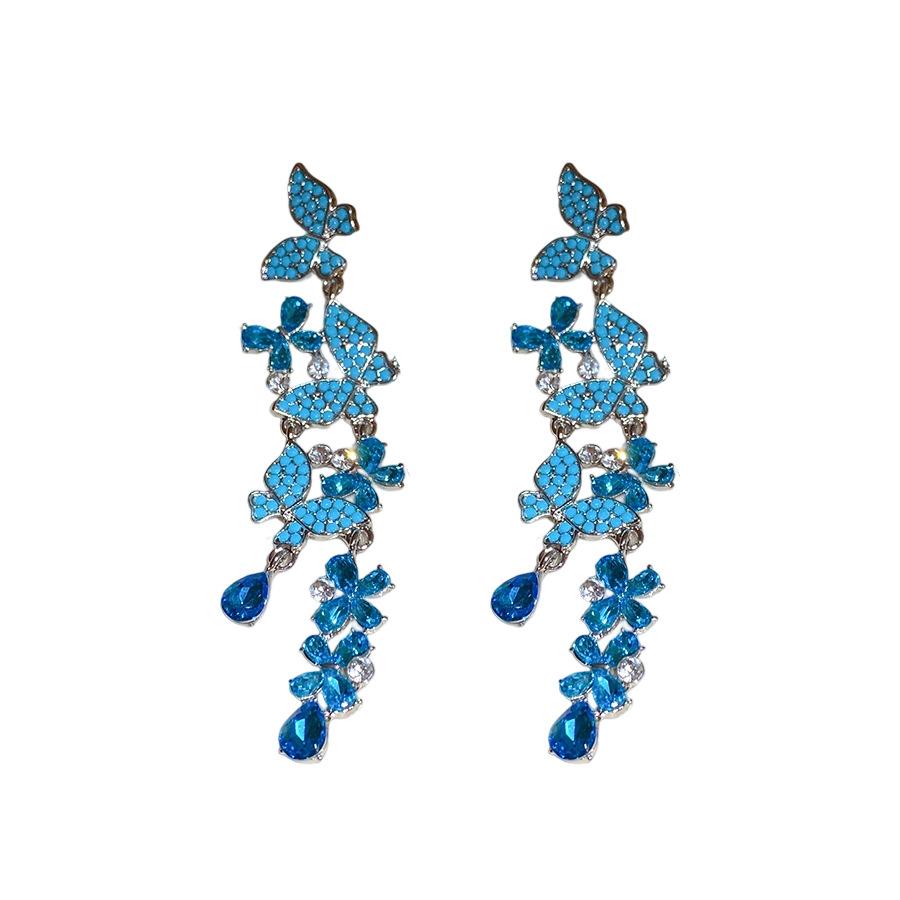 Silver Needle Diamond Butterfly Tassel Earrings Step into ins Fashion Temperament Earrings Light Luxury Premium Earrings Women