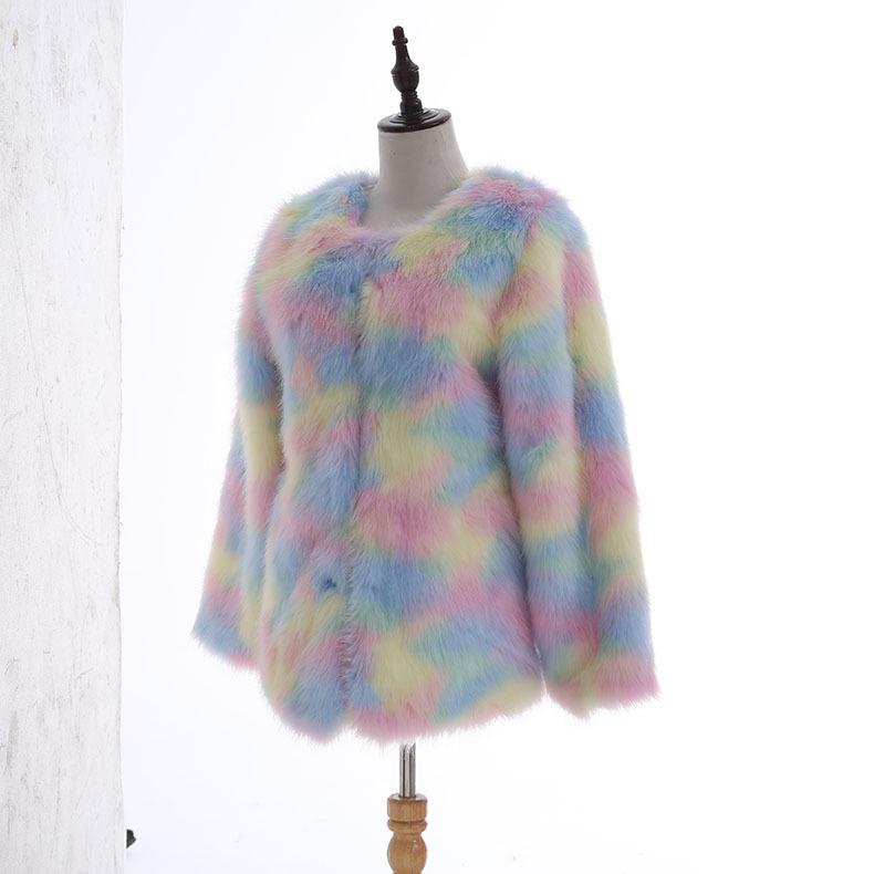 Modny damski płaszcz z imitacji futra z lisa Płaszcz z norek Wełniany sweter Kolorowa kurtka Ciepłe futro z norek