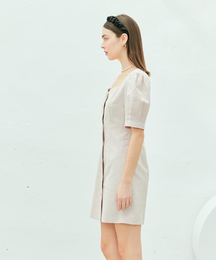 NEAR&DEAR Heart Square Neck Mini Dress_Pink