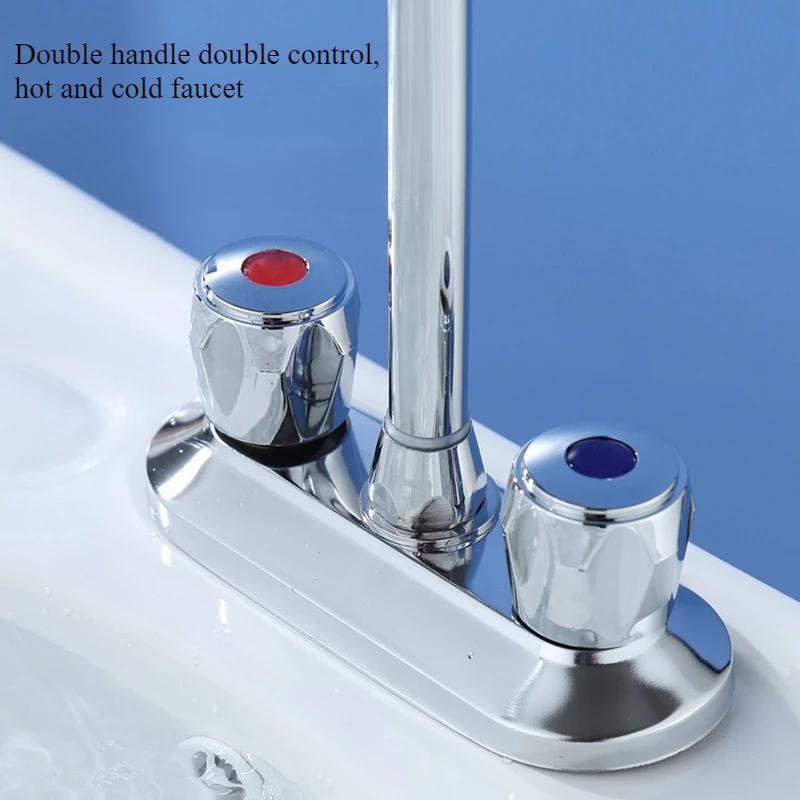 Double Double Hole Basin Faucet Double Switch Hot and Cold Faucet Wash Basin Kitchen Bathroom Sink Double Control Faucet