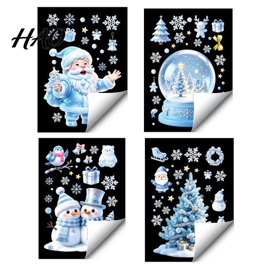 Christmas Window Clings Snowflakes Santa Static Sticker, Waterproof PVC Winter Festive Home Ornaments Decal, Decorative Removable Cling for