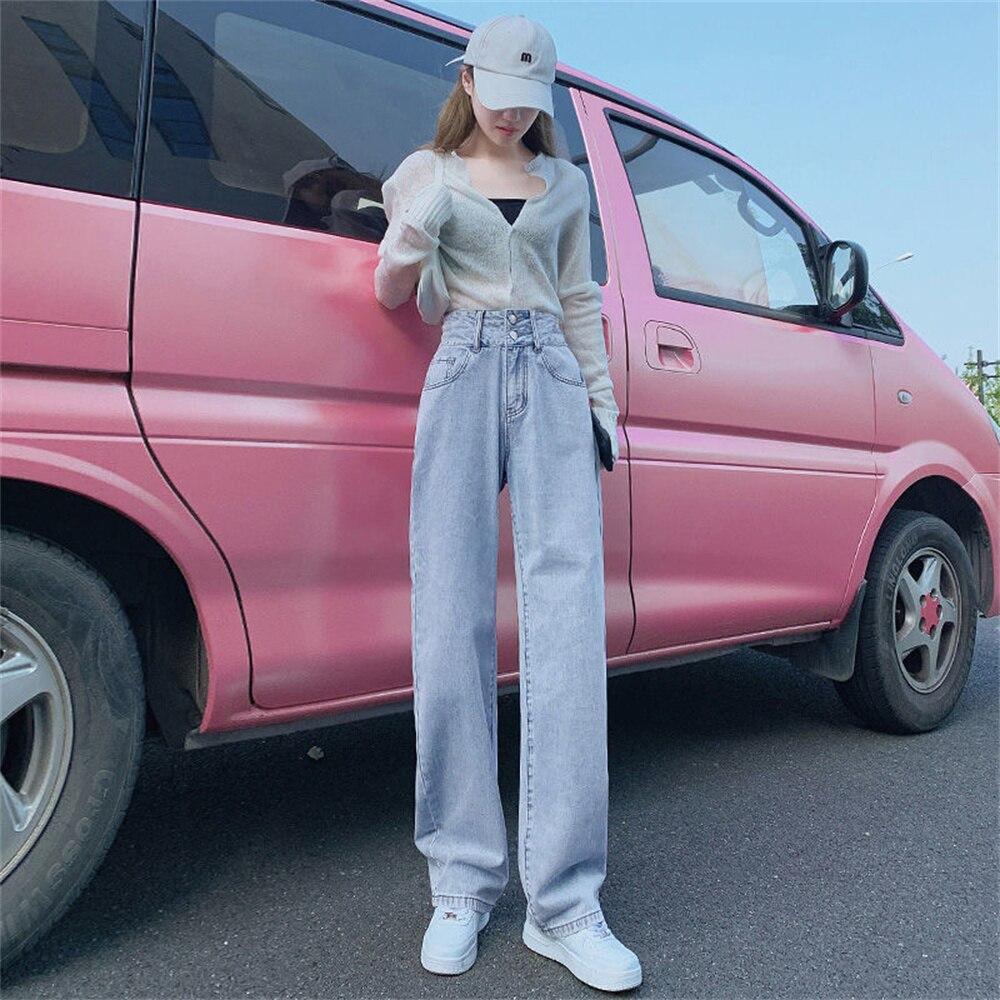 

Винтажные весенние 2022, женские прямые джинсы с высокой талией, женские широкие джинсы, мешковатые женские джинсовые капри, брюки, джинсовые брюки для мамы M светло-синий