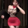 Sexy Ladies Black Red Color French Maid Role-Playing Camisole Lingerie Halloween Female Student Outfit Exotic Set Mini Dress