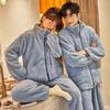 Polka Dot Coral Fleece Couple Pajamas Set Winter Zipper Flannel Men'S Loose Casual Loungewear Girls