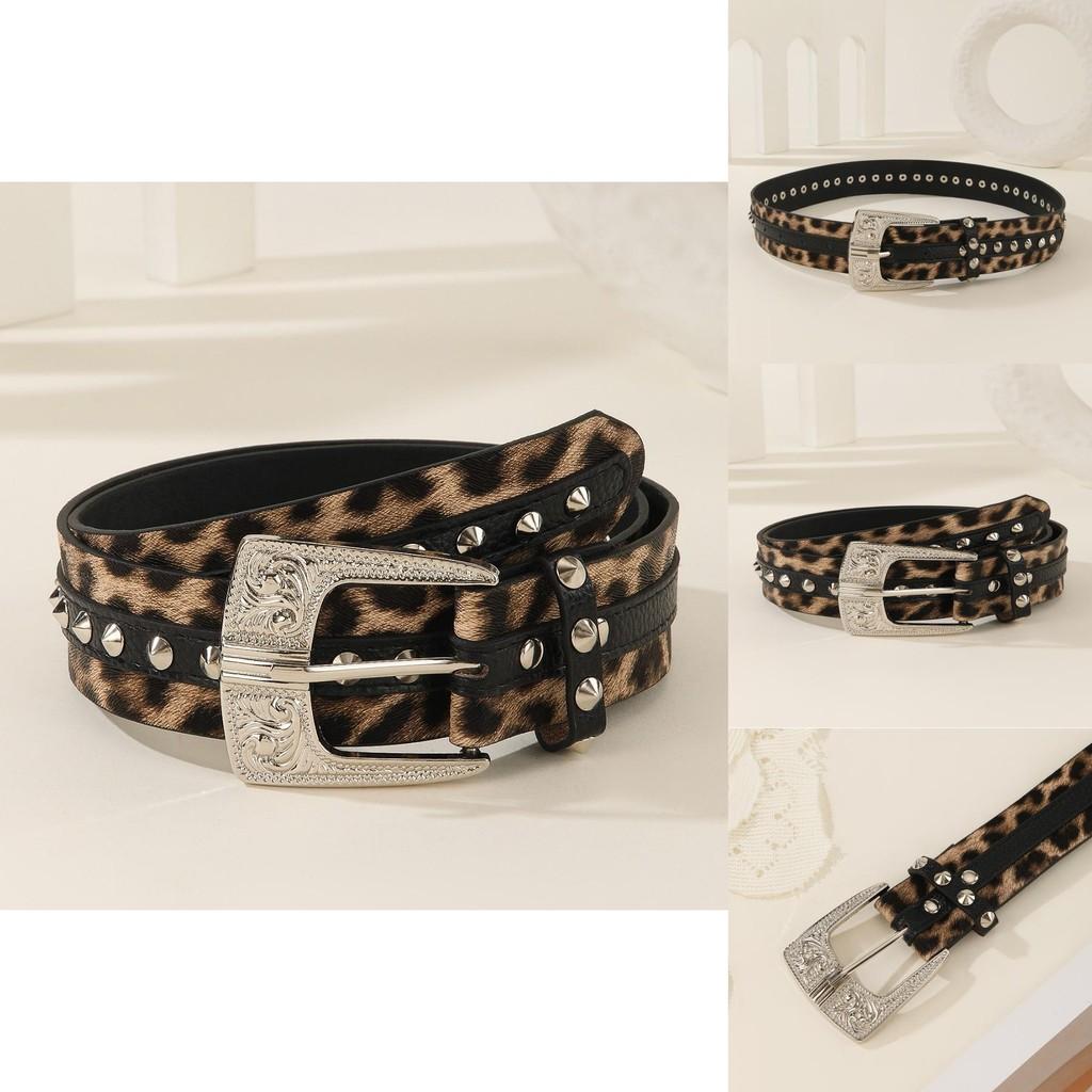 Fashion Leopard Print Pattern Rhinestone Metal Buckle Decoration Women Wide Belt For Streetwear Fashion