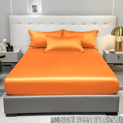 1 Simple Modern Satin Solid Color Fitted Sheet,Orange Color Ice Silk Bedspread For Bedroom,Bedding (Excluding Pillowcases)