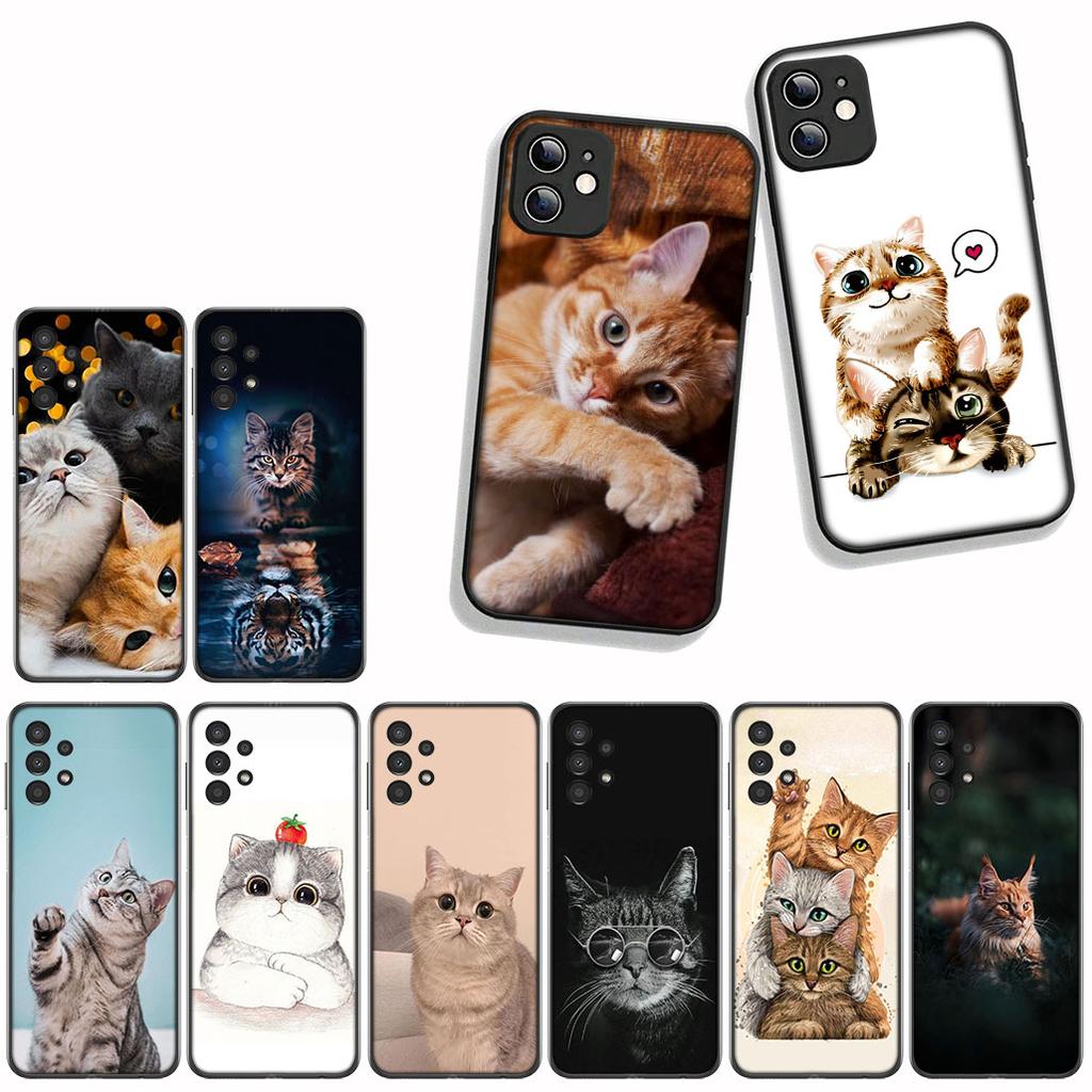 For Samsung Galaxy S25 S23 S22 S24 FE Ultra Plus A56 A05 A06 A15 A16 A57 S7 Edge Phone Cover Case Cat Meow
