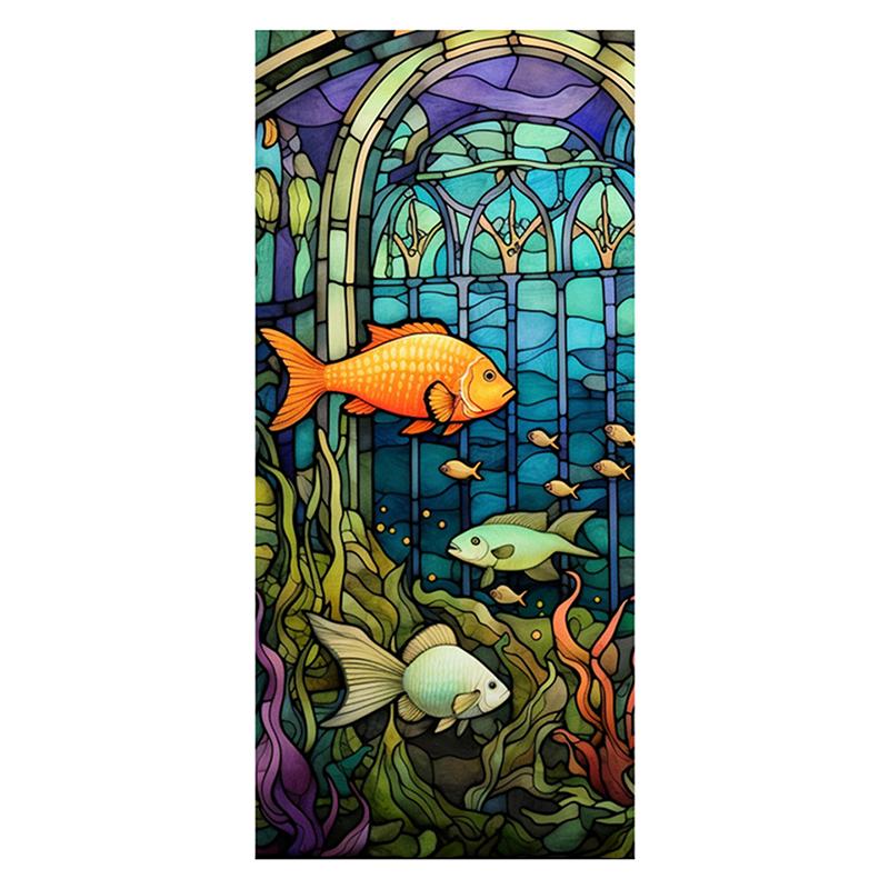 45x100cm Vitraliu Colorat Plantă Tropicală Floare Film pentru Ușă Fereastră PVC Adsorbție Statică Autocolant Sticlă Decor Acasă Decal Detașabil