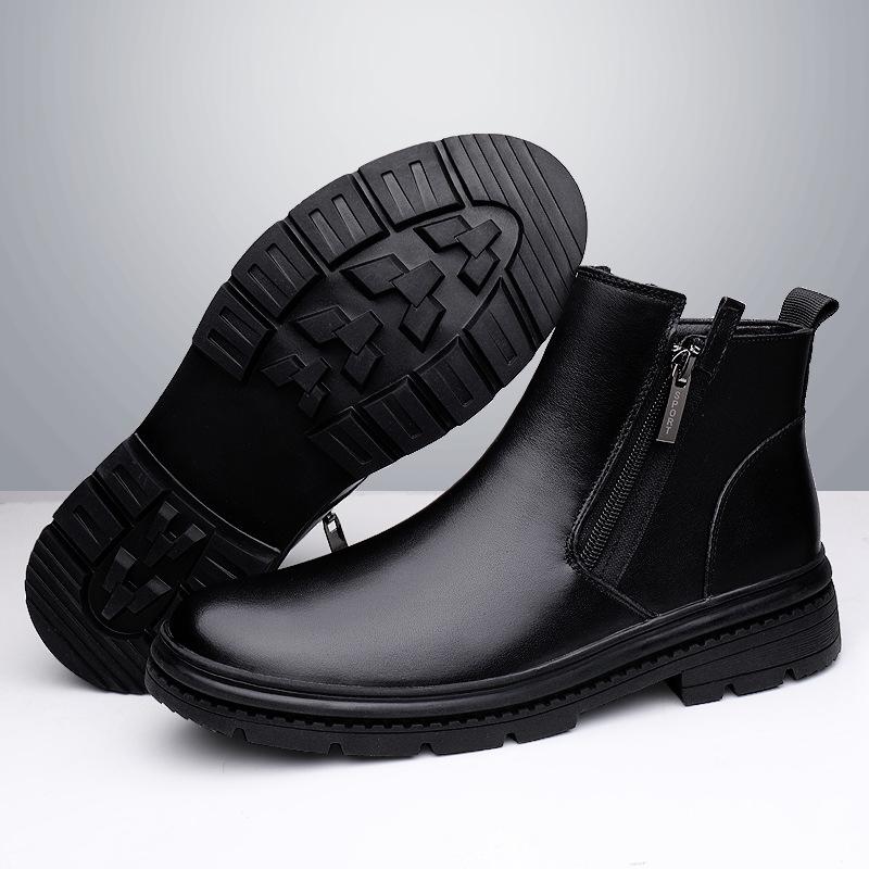 

Winter velvet thickened warm Martin boots men s wool men s boots genuine leather first layer cowhide Chelsea boots high-top leather shoes 44