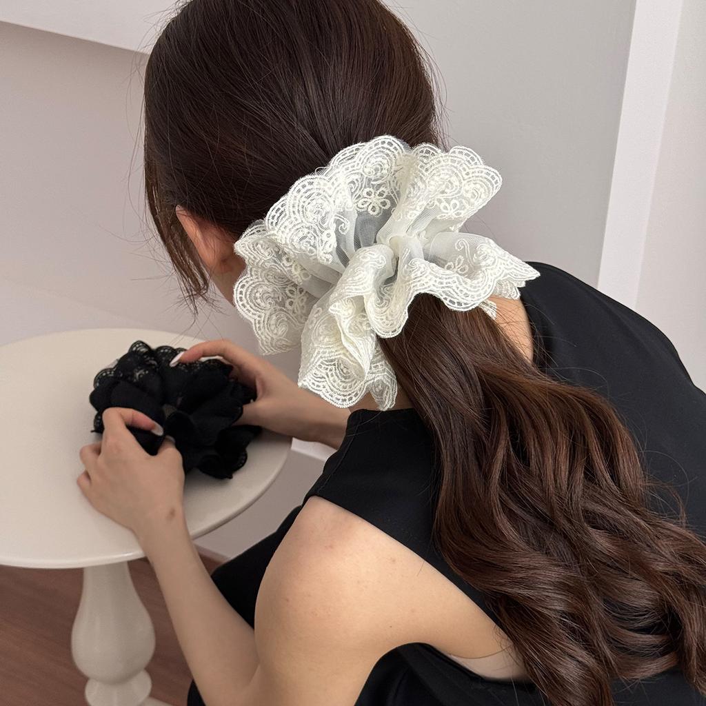 New Retro Versatile Lace Multi-layer Large Intestine Hair Band Ponytail Ball Head Tie Hair Headrope Hair Accessories Women