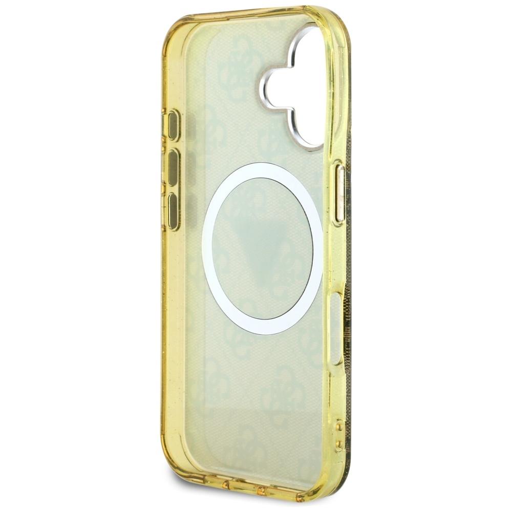 Guess IML Metal Glitter 4G Circle Triangle MagSafe case for iPhone 16 brown