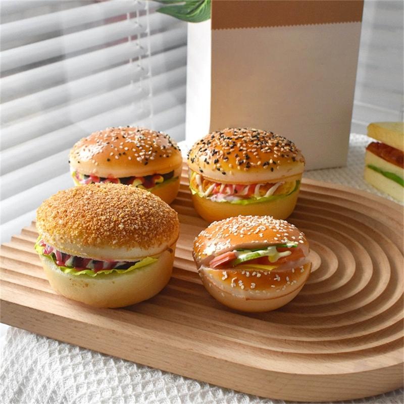Realistic Artificial Hamburgers Artificial Food Bread Model PU Texture Perfect for Restaurant Displays and Photography