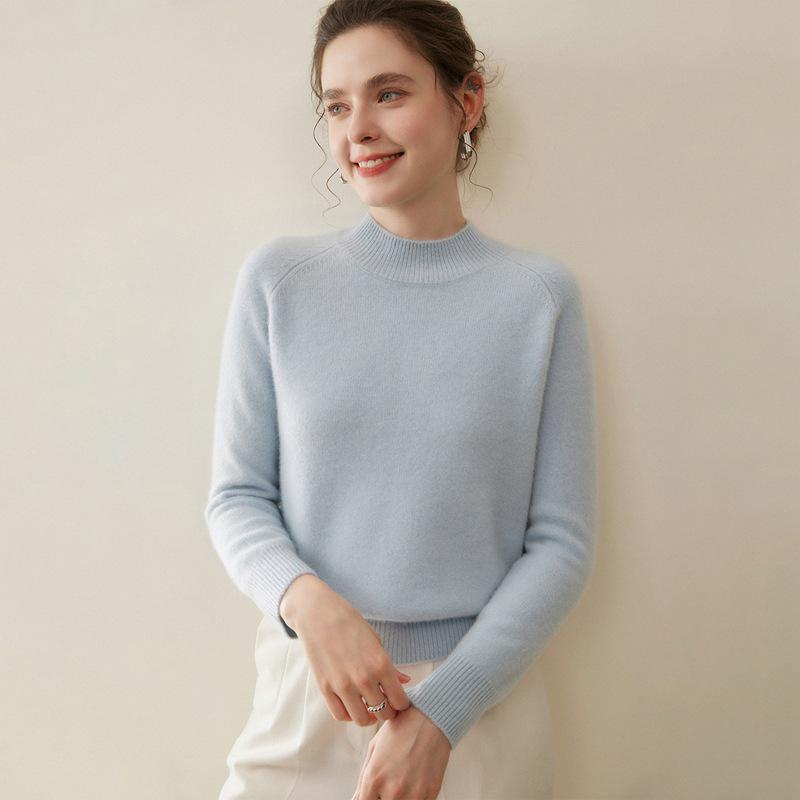 Women's 100% Pure Cashmere Sweater - Autumn/Winter Thick Half-High Collar Knit Base Layer, Loose Slimming Short Style