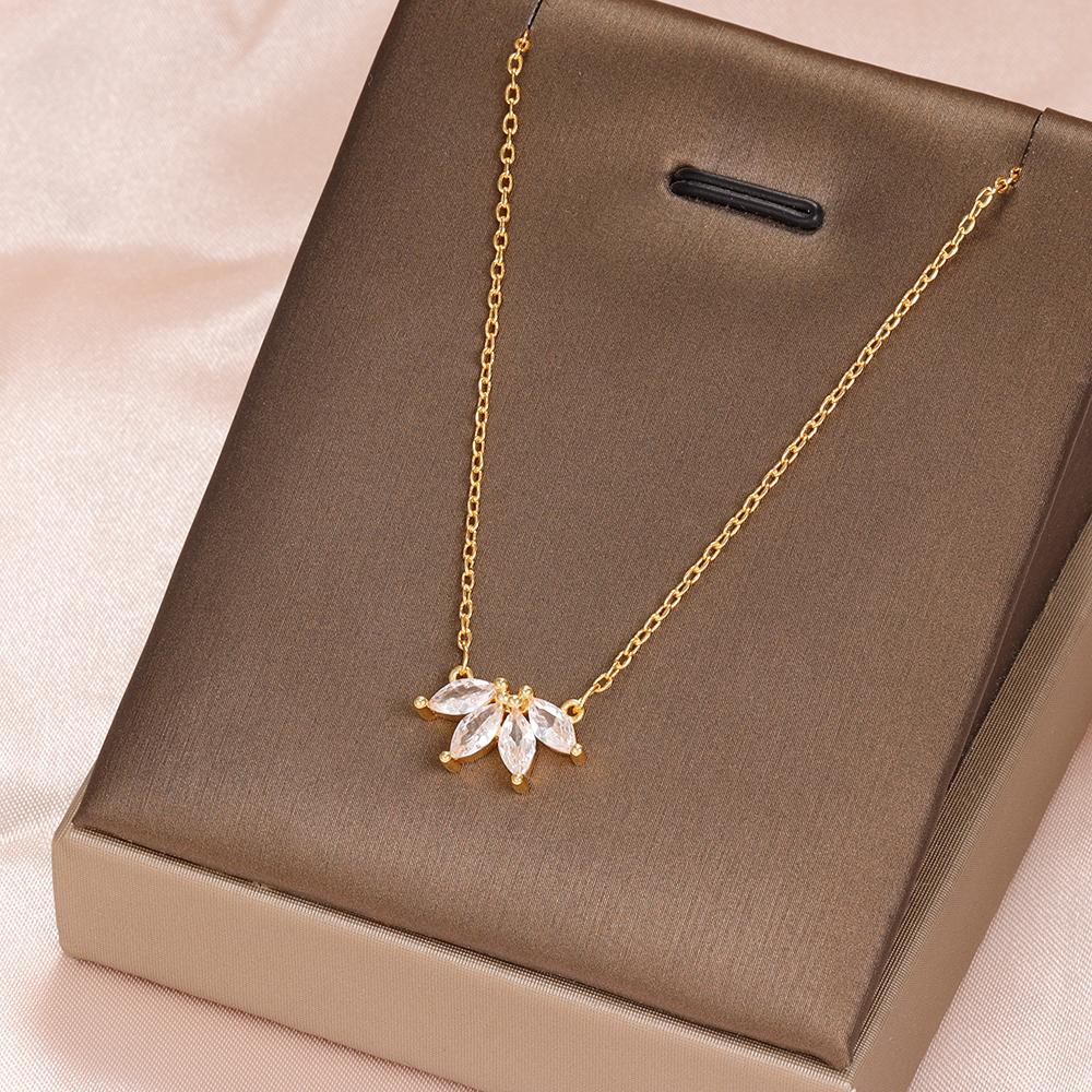 Simple Stainless Steel Horse Eye Zircon Necklace Fashion Elegant Crystal Collarbone Chain For Women Trendy Jewelry Accessories