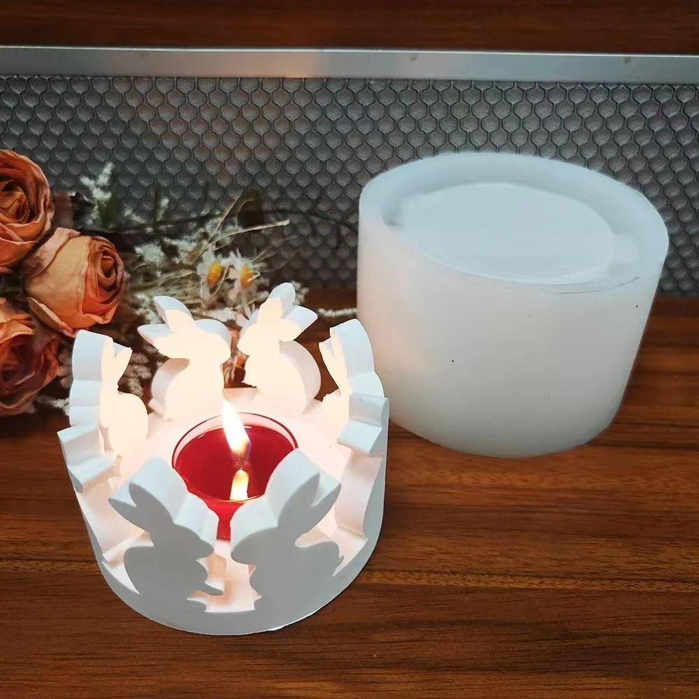 Cute Bunny House Candlestick Silicone Mold House Shape Bunny Candlestick Mould  House Ornament