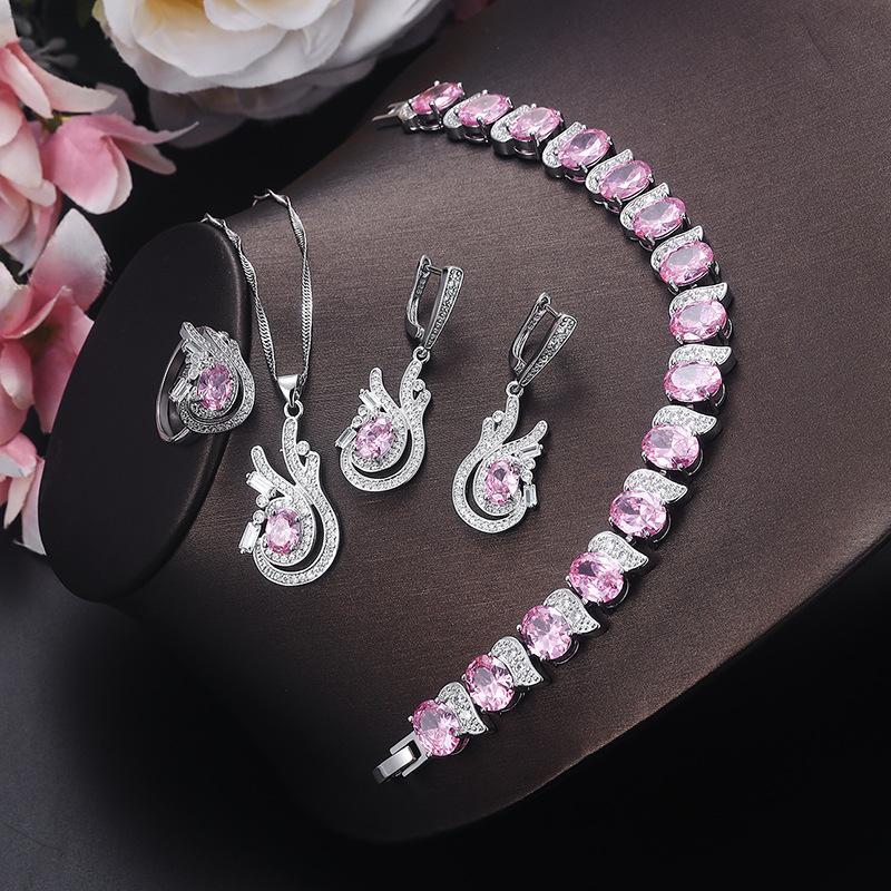 High End Top of The Ine Four Piece Set Inlaid with Big Ruby Jewelry Set Ring Bracelet Necklace Earrings