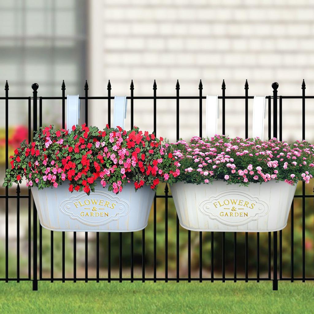 Outdoor Plants Planter Black Metal Iron Hanging Flower Pots Decks Railings Fence Buckets Modern Boho Wall Mount Window Box Plant Holder Hooks Porch