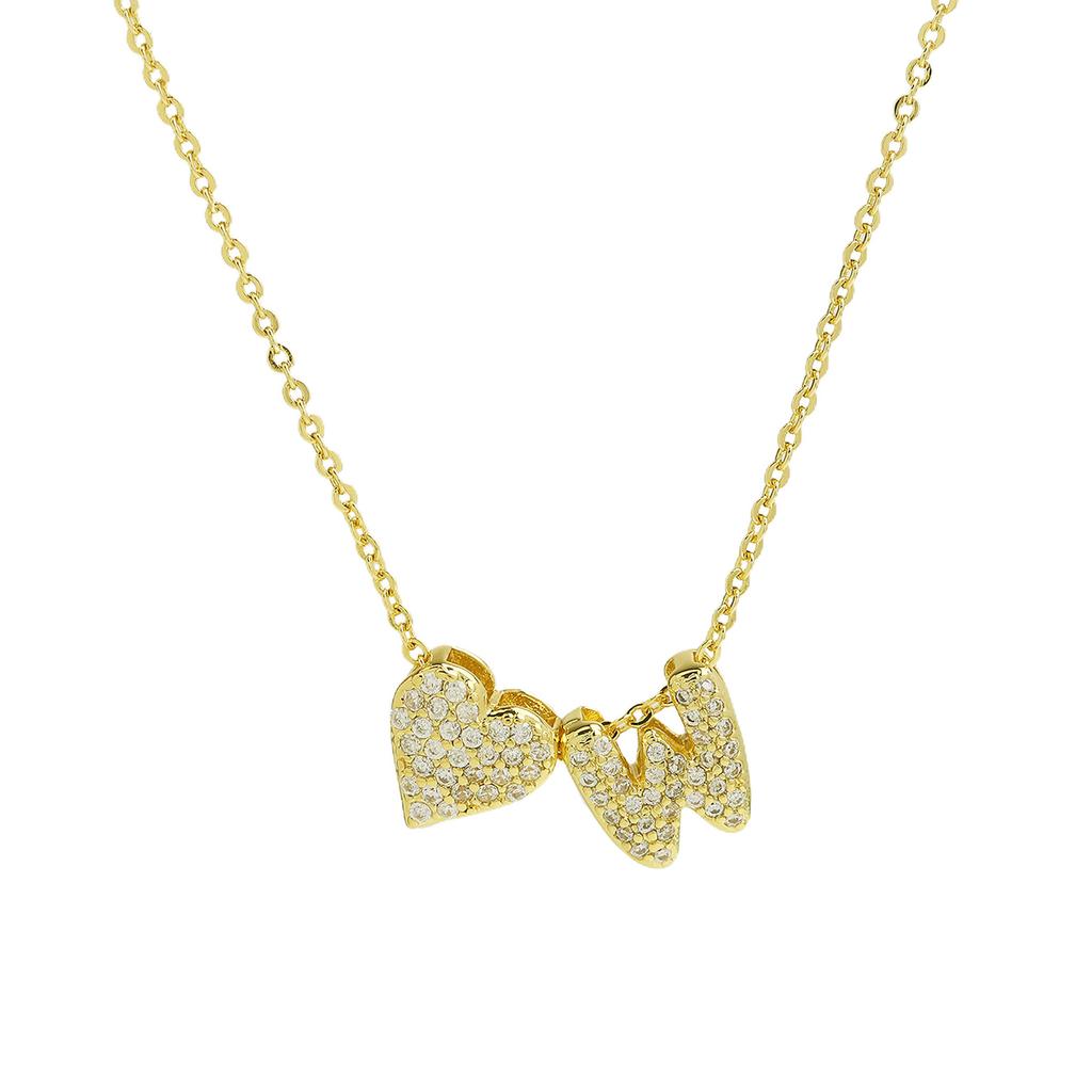 Fashion Small Bubble Initial Heart Letter Necklace 18K Gold Plated Link Chain Romantic Copper Heart Letter Pendant Necklace Gift