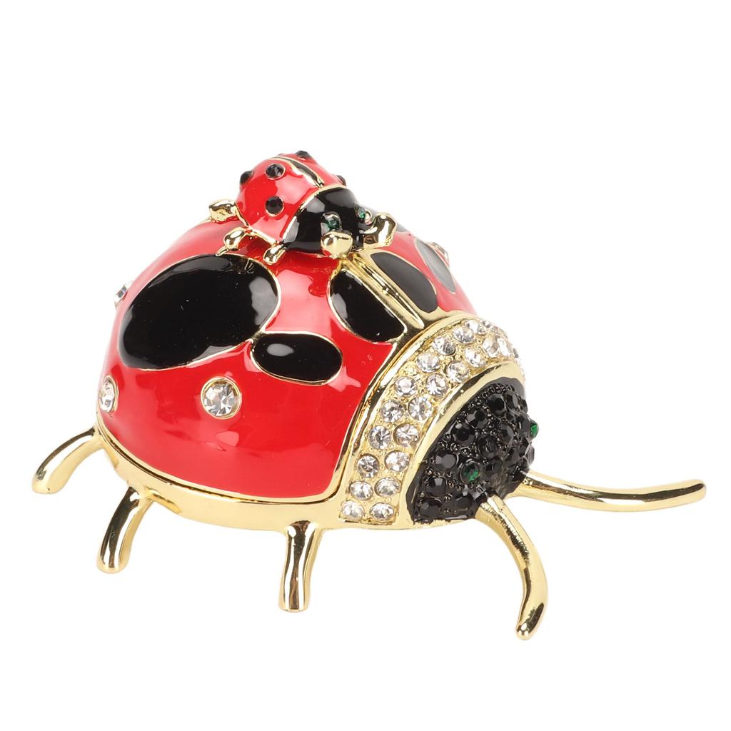 Ladybug Trinket Box Red Colored Enamel Crystal Hand Painted Rings Earrings Jewelry Storage Box Ornament