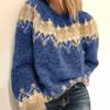 Fashion Women  Long Sleeve Leoaprd Print Patchwork Knitted Warm Sweater