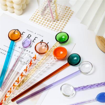 Glass Coffee Scoops With Long Handle Colorful And Cute Teaspoon Kitchen Accessories Milk Dessert Ice Cream Spoon