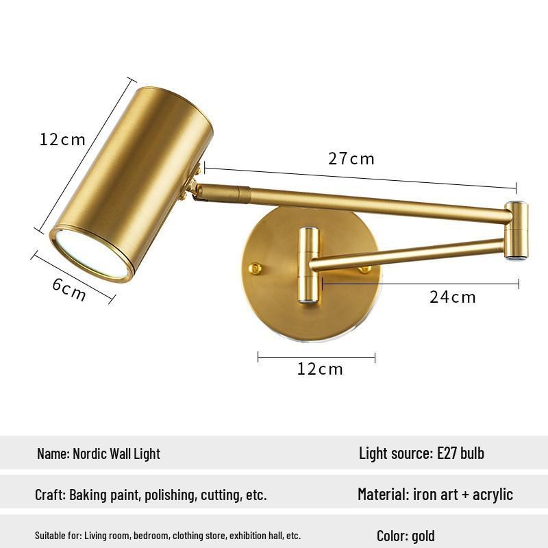 Lampă de perete minimalistă cu braț dublu oscilant și lumină LED reglabilă pentru dormitor sau birou