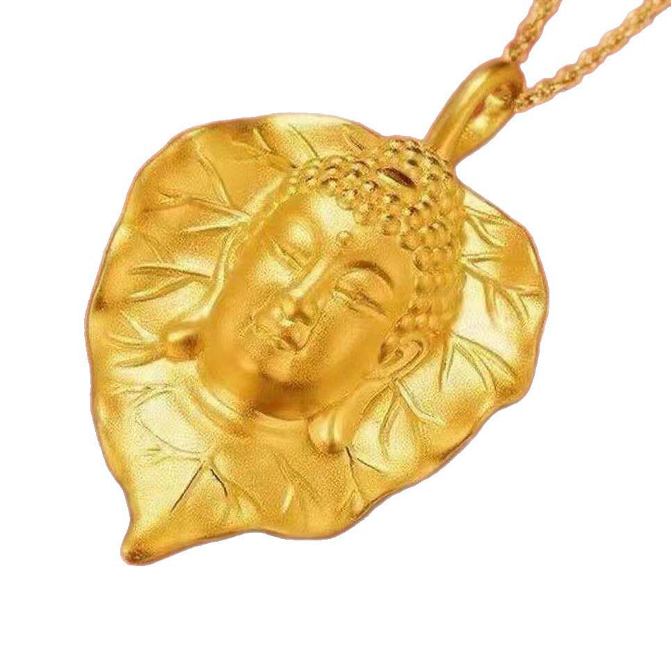 Elegance Gold Leaf Buddha Pendant Necklace - New Chinese Style Jewelry