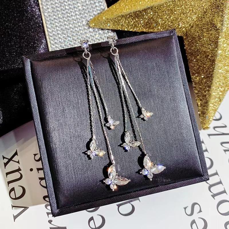 Modische Zirkonia Schmetterling Quaste Ohrringe Fee Kristall Strassstein Anhänger Ohrringe Party Schmuck Geschenk