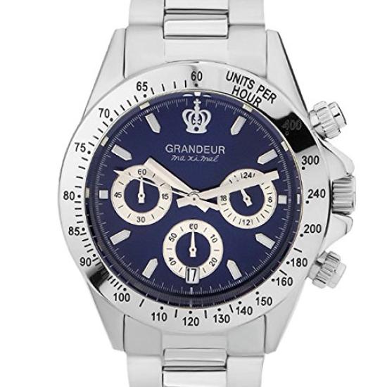 GRANDEUR Ceas Cronograf Japonez Fabricat Rezistent la Apă 10 ATM Brățară Solidă din Oțel Inoxidabil JGR004W5 Albastru Marin [GRANDEUR] Bărbați