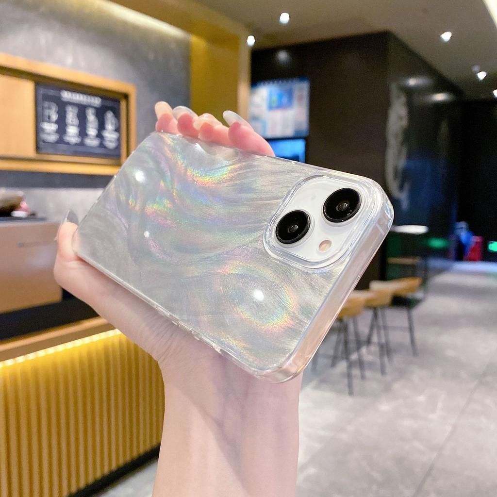 Laser Imd Feather Yarn Suitable for IPhone 15 Mobile Phone Case Silver Color Apple 13 14 Full Cover Protective Case