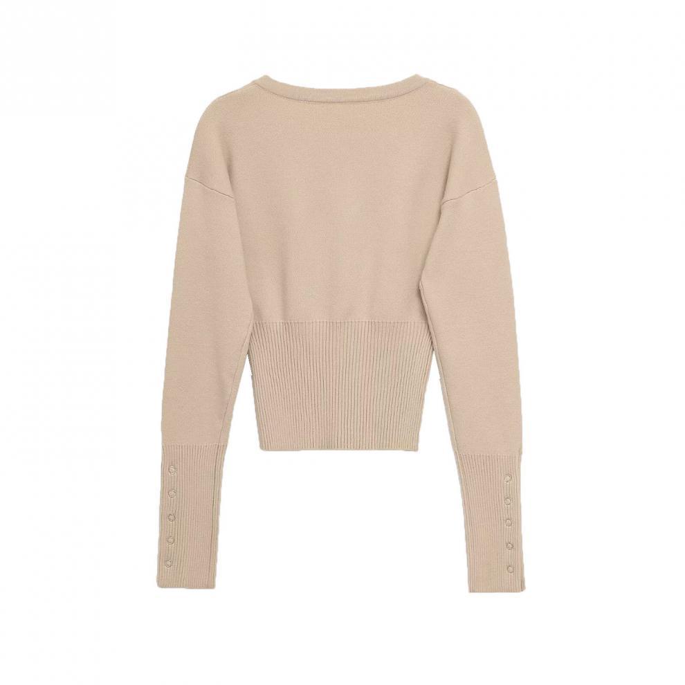  European and American style, new women's fashion, versatile, slim-fit, silhouette short long-sleeve knit sweater