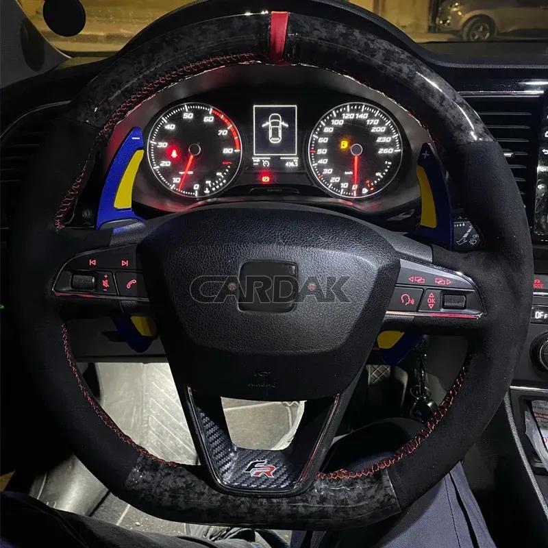 CARDAK Black Leather Carbon fibre Car Steering Wheel Cover For Seat Leon Cupra R Leon ST Cupra Leon ST Cupra Ateca FR