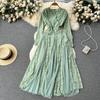Abiti da Donna Francesi Delicati Eleganti in Pizzo con Cuciture in Rete Estate Autunno Manica Lunga Abiti da Ballo Sera Compleanno