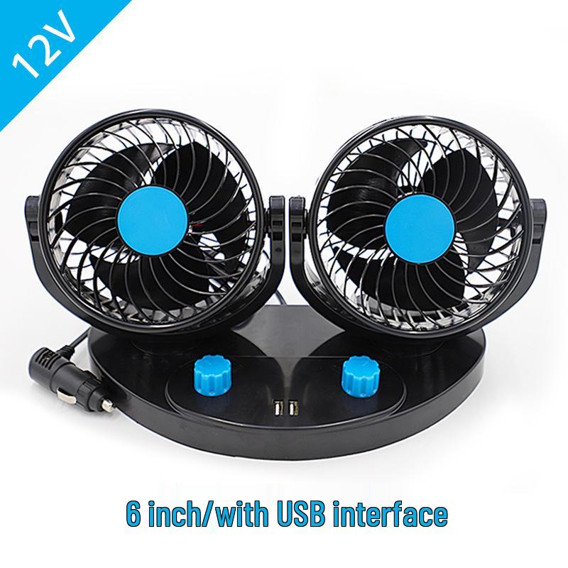 Silent Dual-Head Car Fan 12V/24V USB - Powerful Summer Cooling for Trucks