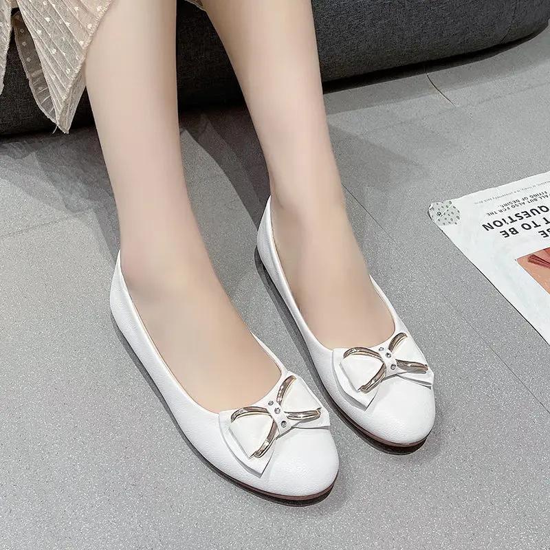 Fashion Round Toe Diamond Women's Flat Shoes Rhinestone with Bow Ladies Footwear Crystals Elegant and Fashionable Dress Low Price Chic