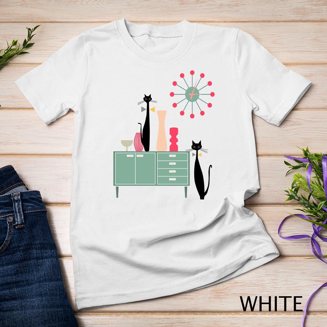 Retro Style Mid Century Modern Cool Cat Starburst Clock Unisex T-Shirt Mens Womens Tees Top 2XL