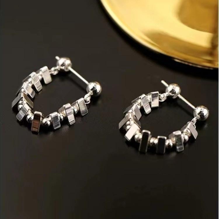 925 Sterling Silver Geometric Crushed Stud Earrings for Women - Korean Niche Design, Hot Selling Ear Jewelry