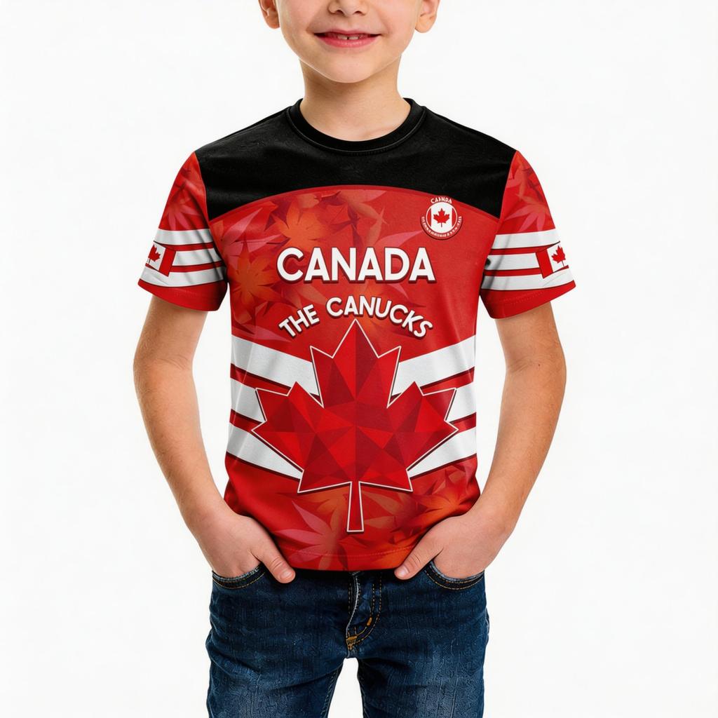 Kids Casual Sports Jersey Short Sleeve Printed Soccer Fan Shirt for Children Youth Athletic Wear Canada Design