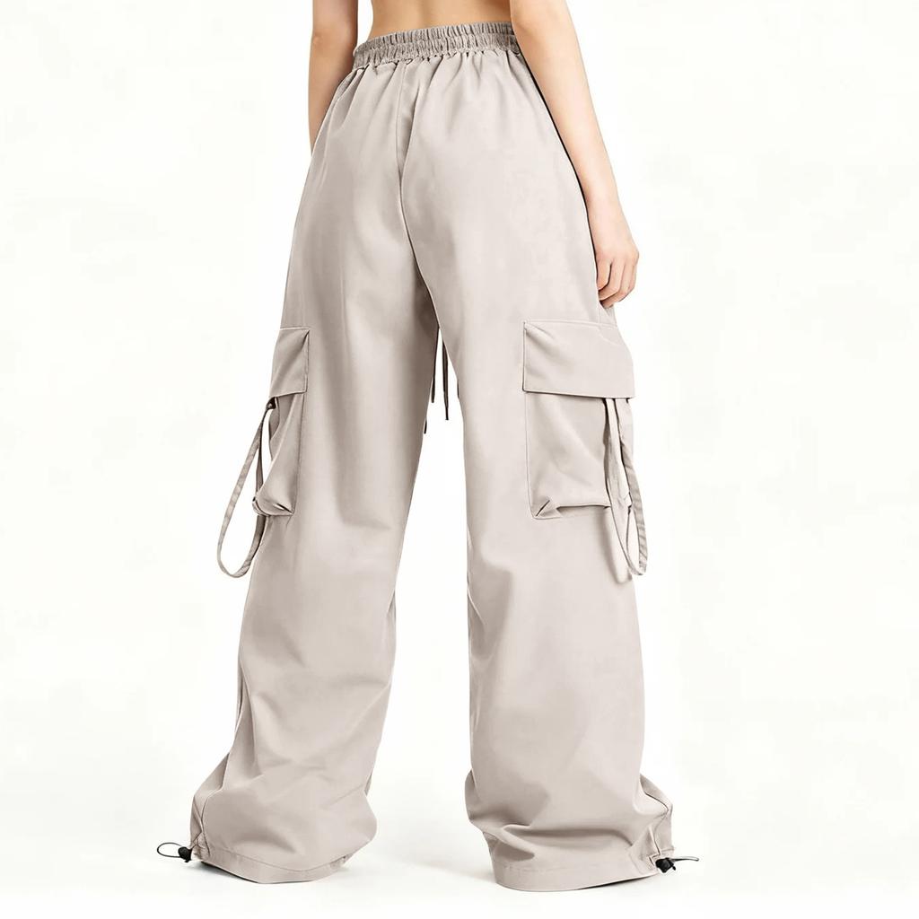 Damskie spodnie cargo z wieloma kieszeniami, luźne, codzienne, kolorowe spodnie