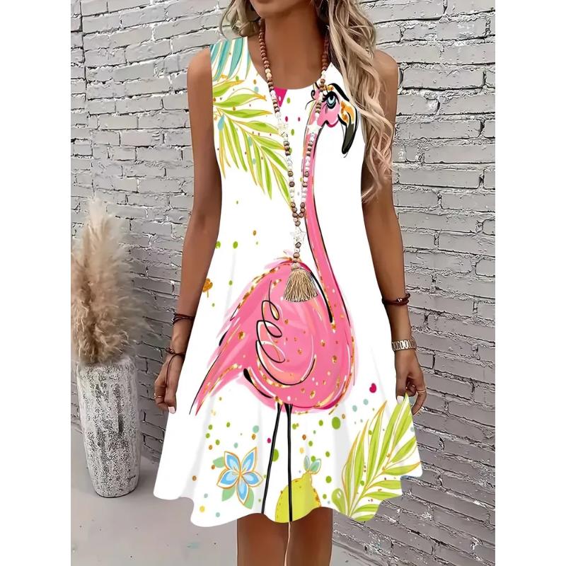 Fashion Women's Crew Neck Dress 3D Casual Color Printing Casual Dress Crew Neck Dress