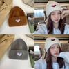 Cute Embroidered Heart Knit Beanie For Women Cozy Warm Cotton Hat For Winter