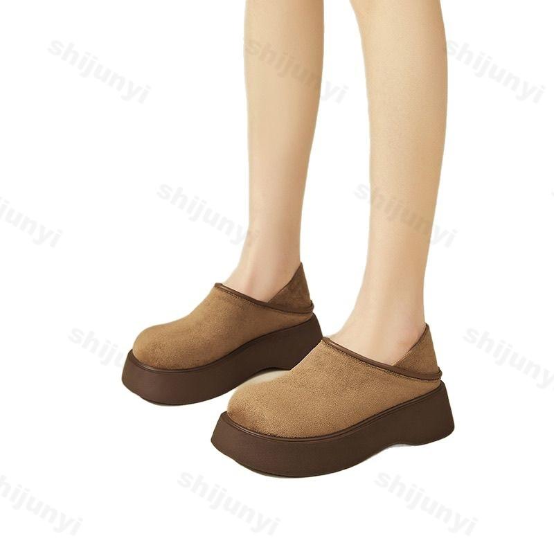 Fashion Women's Platform Loafers 2025 Autumn Winter New Fashion Slip on Height Increase Casual Shoes Comfortable Vintage Half Slippers