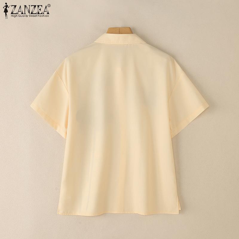 ZANZEA Women Turn Down Collar Floral Print Loose Short Sleeve Blouse