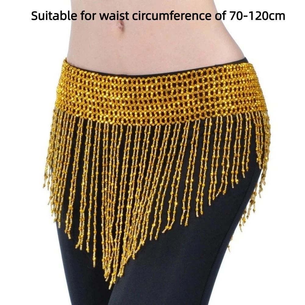 New Tassel Belly Dance Waist Chain Hollow Elastic Latin Dance Triangle Scarf Hand-Beaded Waist Scarf Dance Performances