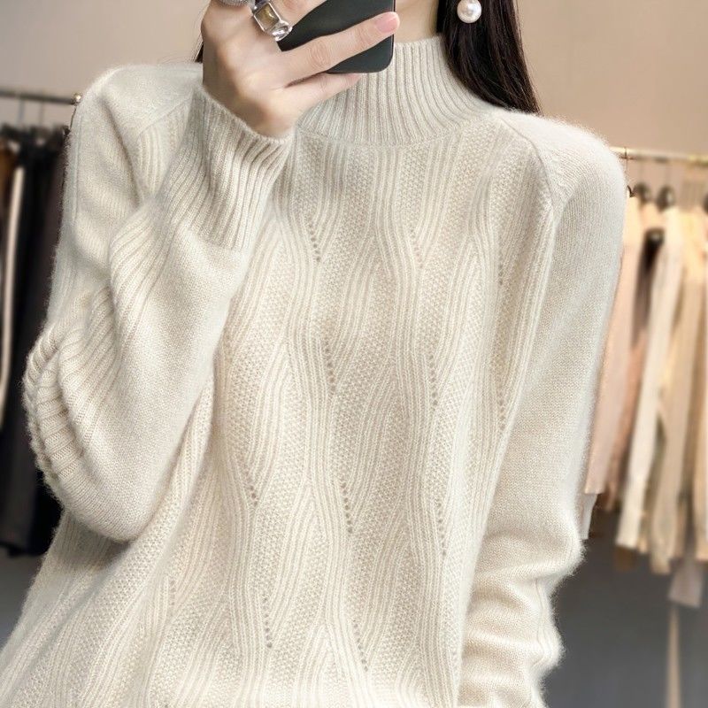 Fashion Half Turtleneck Pullover Women's Autumn and Winter Thick Twist Flower Warm Sweater for Women's Wear