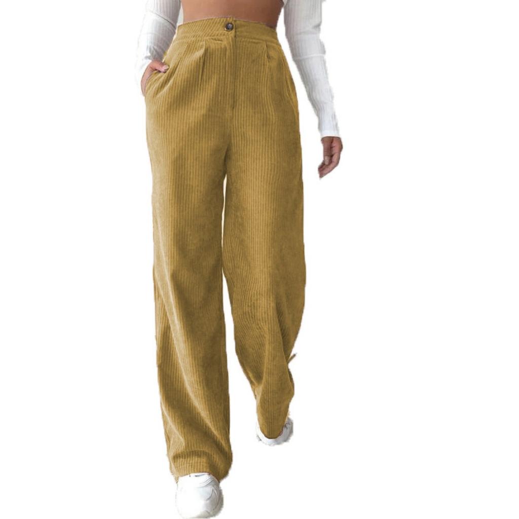 Nuovi Pantaloni da Donna Autunnali a Vita Alta in Velluto a Coste, Pantaloni Lunghi Dritti Larghi Casual Monocolore